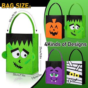 4 diseños de fieltro Candy Tote Gift Bag Pumpkin Bat Monster Mummy Pattern Halloween Trick or Treat Bags con asa para favores de fiesta - Product Image 2