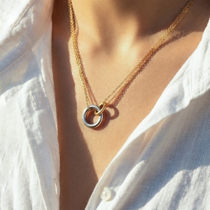 Collier en acier inoxydable étanche plaqué or 18 carats PVD, pendentif rond géométrique, collier tendance pour femmes - Product Image 3