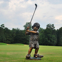 Statue en bronze sur le thème du sport fabriquée à la main, sculpture d'homme et de dame de golf en bronze grandeur nature