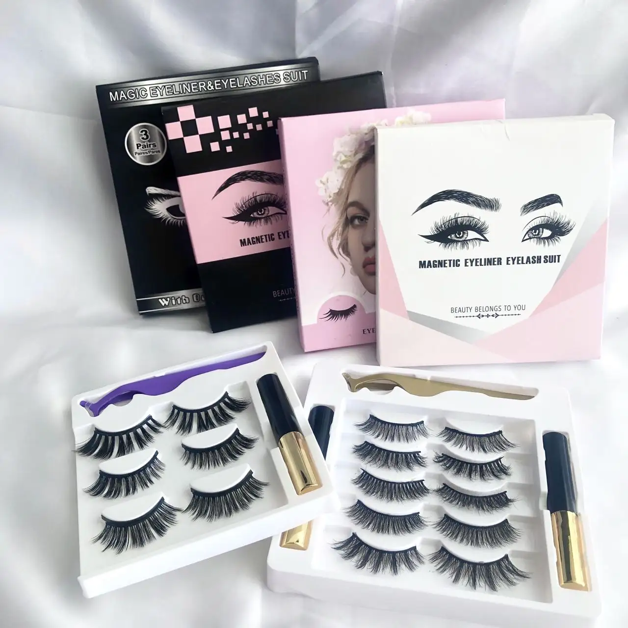 Wholesale 3D Natural Silk Magnet Eye Eyelashesh Eyeliner Kit And Reusable Long lasting Magnetic Eyelashes Kit