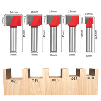 Fraise à rainurer CNC pour le travail du bois, à tige de 8 mm, fond plat rouge, diamètre 10-32 mm