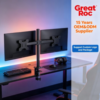 Support de moniteur VESA en acier carbone avec double bras vertical, barre transversale, gestion des câbles, inclinaison, rotation, pour écrans de 13 à 32 pouces