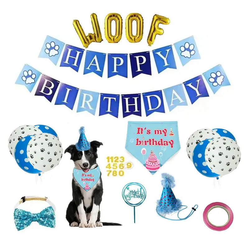 犬の誕生日パーティー用品ペット帽子バンダナスカーフセットパーティー帽子と旗の装飾が施されたかわいい三角形のスカーフ