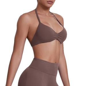 Soutien-gorge de sport à col halterneck haute élasticité personnalisé Under Lulu, sans couture, couleur unie, dos nu, ajusté, vêtements de yoga respirants - Product Image 5
