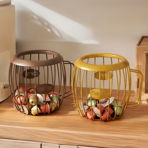 Wrought Iron Coffee Capsule <b>Storage</b> <b>Basket</b> Round 1-3L Durable Desktop Organizer For Kitchen Coffee Pod Holder - Product Image 1