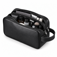 Sac de toilette de voyage en cuir PU noir personnalisé, grande capacité, double fermeture éclair, avec poignée, OEM ODM