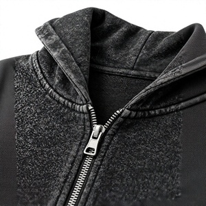 Sudadera con capucha extragrande para hombre, con cremallera, estampado patchwork negro, estilo urbano, logo frontal, para otoño, corte regular, algodón French Terry - Product Image 4