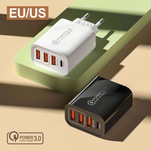 Factory Price 3USB+PD Type <b>C</b> Cell Phone Wall Charger Adapter QC3.0 EU US <b>Plug</b> 20W <b>USB</b> <b>C</b> Wall Charger - Product Image 3