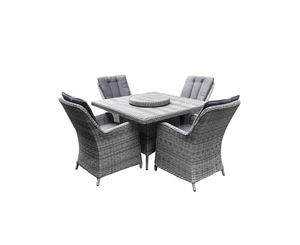 Juego de vajilla de ratán de aluminio para exteriores moderno de 4 plazas de alta calidad diseño cuadrado con vidrio cerámico <span class=keywords><strong>Lazy</strong></span> <span class=keywords><strong>Susan</strong></span> - Product Image 1