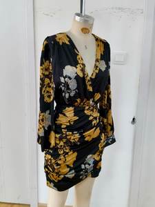 Mini vestido sin tirantes con envoltura floral, elegante, negro, cintura Imperio, Formal, corto, ropa <span class=keywords><strong>de</strong></span> fiesta <span class=keywords><strong>de</strong></span> cóctel, barato, con decoración <span class=keywords><strong>de</strong></span> volantes - Product Image 5