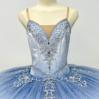 Tutu de ballet professionnel T2109 pour filles, motif oiseau bleu ombré, en tulle rigide orné de strass, idéal pour la scène et les compétitions de ballet classique