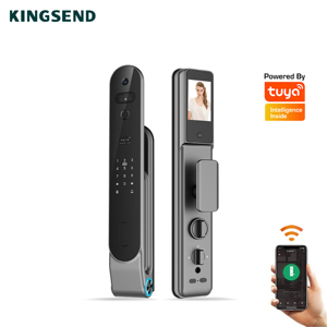 High-end Smart Door <b>Lock</b> 3D Face Recognition Face ID with Tuya App Kingsend Aluminum Wood Door <b>Lock</b> Video Camera - Product Image 1