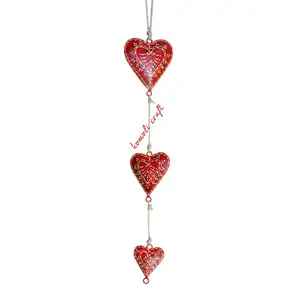 Red cone painting metal hanging heart decoration ornament heart-shaped wind chime