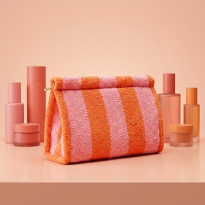 Bolsa de Cosméticos Personalizada de Tela de Rizo <span class=keywords><strong>a</strong></span> Rayas, Bolsa de Maquillaje Suave, Bolsa de Aseo de <span class=keywords><strong>Viaje</strong></span>, Organizador de Playa, Set de Regalo con Empaque - Product Image 1