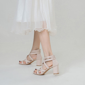 Elegantes Sandalias de Tacón de Ante con Punta Abierta, Tacón Medio, Tacón Cuadrado, Correa en el Tobillo, Estilo Slip-On, Zapatos de Mujer Transpirables para Todas las Temporadas - Product Image 6