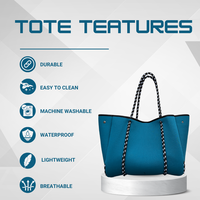 Sac fourre-tout tendance multi-poches en néoprène imperméable de 4 pouces, couleur unie, fermeture à cordon, chaînes, doublure en coton, organisé