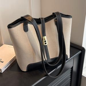 THK Sac à main fourre-tout décontracté à fermeture éclair pour femmes avec couleur contrastante populaire Sac seau de grande capacité Sac à bandoulière - Product Image 1