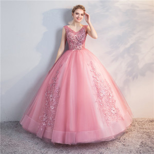 Tulle Dress Long Skirt Red Bean Paste Color 3D Floral Embroidery Stage Performance Women's Evening Gown - Product Image 2