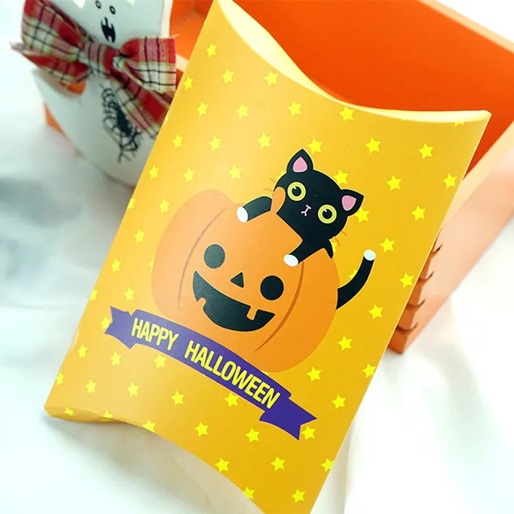 Cajas de papel caja de regalo decorativa regalo Halloween dulce pequeño caramelo vacaciones camisón fiesta regalo embalaje con imagen de calabaza