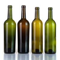 Ventes en gros de bouteilles de vin de Bordeaux vides de 750 ml, transparentes et vertes, avec bouchon en liège