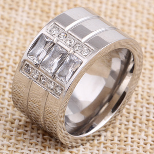 Stainless Steel <b>Ring</b> 12mm <b>Gold</b> Tone Channel <b>Set</b> Diamond Women's Fashion Jewelry Everyday Wear Geometric Design - Product Image 4