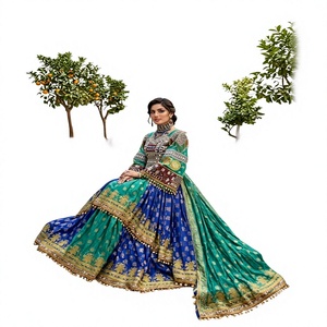 Elegant Embroidered Ball Gown <b>Dress</b> With Full Sleeves Choker Neck Floor-Length Satin <b>Formal</b> Wear Contrast Color Design - Product Image 2
