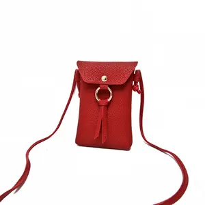 Günstige preis handy tasche made in China nach keine futter einfache designer telefon tasche schwarz rot leder geldbörsen und handtaschen damen