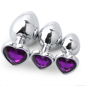 Hot Selling Sex Toy 3 Pcs Set <strong>Heart</strong> <strong>Shape</strong> Metal Anal <strong>Plug</strong> <strong>Stainless</strong> <strong>Butt</strong> <strong>Plug</strong> with <strong>Jewel</strong> Metal Anal Toys - Product Image 4
