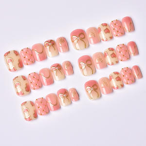 30 pièces de <span class=keywords><strong>faux</strong></span> <span class=keywords><strong>ongles</strong></span> carrés en forme de cœur avec nœud papillon rose doré, <span class=keywords><strong>ongles</strong></span> pressés, <span class=keywords><strong>ongles</strong></span> artificiels à la mode, vente en gros professionnelle - Product Image 3