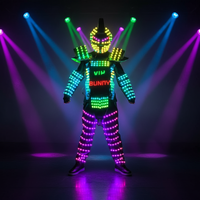 Disfraz de Robot Luminoso LED con Control Remoto, Traje Brillante con Casco de DJ, Efecto Láser de Color Personalizado, Recargable por USB para Discoteca