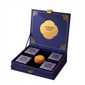 Elegante Caja de Regalo Magnética con Cinta, Diseño Vintage Impreso, para Pasteles de Luna de Medio Otoño, Empaque Rígido de Papel, Personalizable con Relieve - Product Image 2