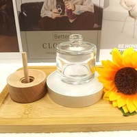 Flacon diffuseur à roseaux en verre mat transparent de haute qualité 30 ml avec bouchon en bois, pulvérisateur à pompe, sceau et impression sérigraphiée pour huile parfumée