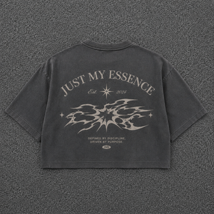 เสื้อยืดครอป Just My Essence คอกลม พิมพ์ลายกราฟิก สไตล์ลำลอง สตรีทแวร์ สีเทาเข้ม ผ้าฝ้าย 100% - Product Image 2
