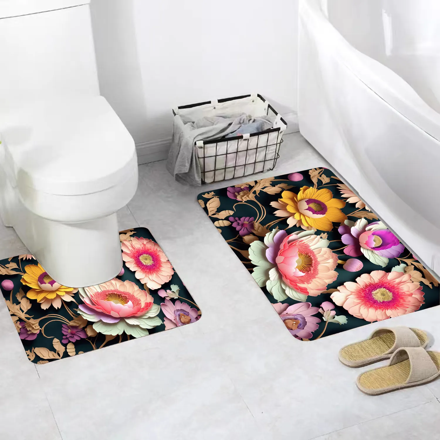 Tappetino fiore a forma di U 45*37cm tappetino bagno doccia tappetino da bagno antiscivolo