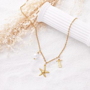 Tobilleras Novirassine con Letras del Alfabeto de la A a la Z y Perlas de Estrella de Mar para <span class=keywords><strong>Mujer</strong></span>, Joyería Personalizada para el Pie con Letras Doradas, Estilo Boho para Playa y Verano - Product Image 3