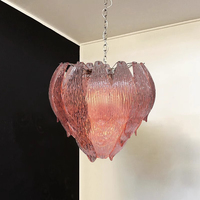 Lustre à fleurs en verre de Murano rose vintage français pour escalier de restaurant de chambre à coucher et éclairage intérieur de luxe