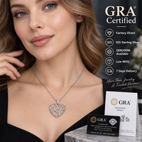 Collier Cœur Géométrique en Argent Sterling 925 avec Pendentif Moissanite Triangle Treillis pour Femme, Bijoux Fins Modernes, Vente en Gros
