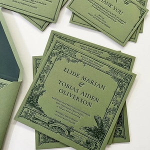 Elegant Green Art <b>Paper</b> Greeting Card Save Date Card Floral <b>Pattern</b> Film Lamination Letterpress Printing Custom Logo Vanilla - Product Image 3