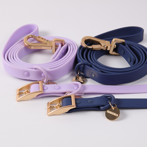 Collares de perro impermeables en blanco coloridos ajustables en stock Collar de PVC con correa de perro de diseñador - Product Image 5
