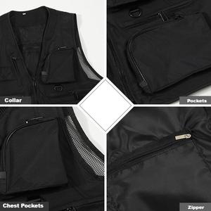 Chaleco de fotografía multibolsillo de Color sólido 100% Taslon Ropa de trabajo duradera con impresión de logotipo para fotógrafos - Product Image 3