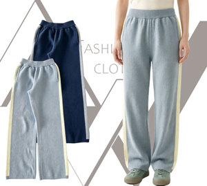 <span class=keywords><strong>Pantaloni</strong></span> da donna in maglia a vita alta, a gamba larga, <span class=keywords><strong>con</strong></span> striscia laterale a contrasto, a costine, per il tempo libero, <span class=keywords><strong>con</strong></span> <span class=keywords><strong>tasche</strong></span>, all'ingrosso - Product Image 3