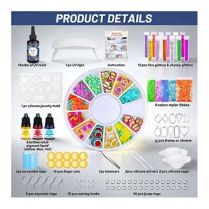 DIY Handmade Resin Jewelry Craft Kit Christmas Hard Crystal Clear UV LED <b>Lamp</b> Silicone Molds <b>Glitter</b> Foil Flowers Pendants - Product Image 5