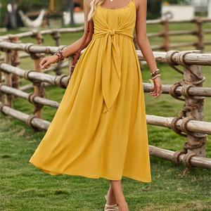 Vestido Casual de Verano, Estilo Fresco y Modesto, Color Sólido, Corte en A, para Mujer - Product Image 1