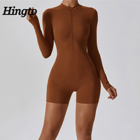 Pakaian olahraga Yoga wanita, Jumpsuit satu potong pakaian aktif, Bodysuit Gym, lengan panjang, kompresi Fitness, Jumpsuit olahraga untuk wanita