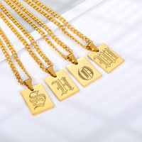 Colar com nome personalizado, colar banhado a ouro com inicial cursiva, colar de fonte antiga, inglês, pingente de letras, de aço inoxidável