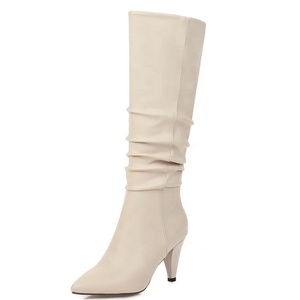 Bottes hautes à talons aiguilles pour femme, bout pointu, tige unie, bottes longues formelles pour le travail - Product Image 5