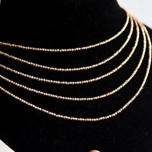 Collar Xinfly de Doble Cadena Gruesa con Cuentas Láser de Oro Amarillo Real de 18k, Resistente al Sudor, de Lujo, Multicapa, para Mujer - Product Image 2