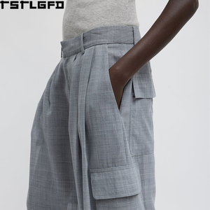 Oem Odm Sheer <b>Wool</b> Gauze Triple Pleat Trousers Wide Leg Cargo <b>Pants</b> High Fashion Minimalist Slacks Wholesale Bulk - Product Image 3