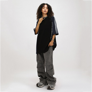 Wholesale Luxury <b>Black</b> Custom Logo Oversize Heavy 100% Cotton Solid Knitted Breathable Men's <b>T</b>-<b>shirts</b> - Product Image 5