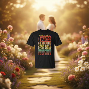 T-shirt vintage pour couples, 7e anniversaire de mariage, édition limitée, vêtements promotionnels avec motif de célébration des 7 ans - Product Image 3